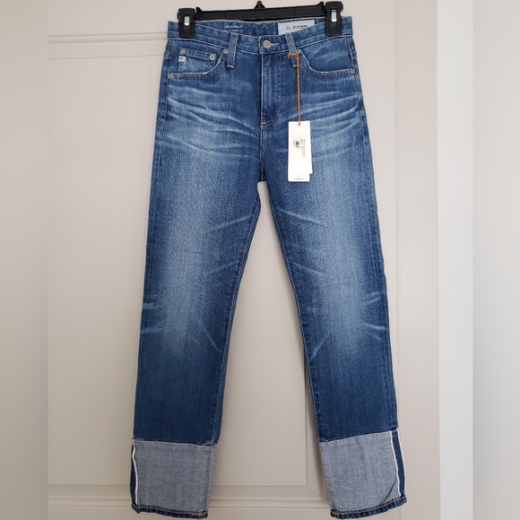 AG the Isabelle high waist cuff crop straight leg jeans in 15y finite size 24 - Picture 2 of 16